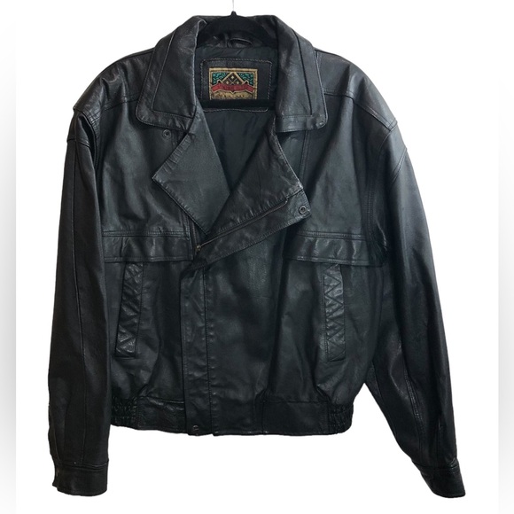 Anchor Blue Vintage Motorcycle 80’s 90’s Black Leather Coat Jacket Sz Large - Picture 1 of 10